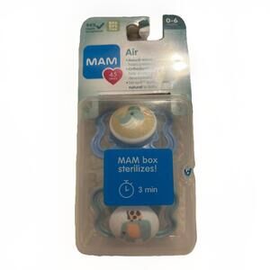 MAM Mini Air Pacifier 2-Pack Size 0-6 Months Whale Elephant Box Sterilizer
